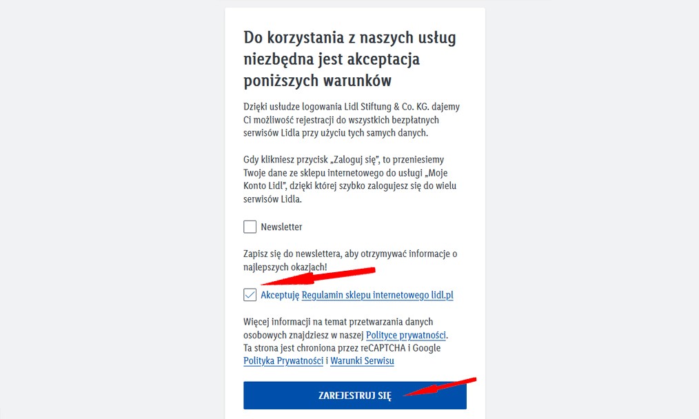 Moje Konto Lidl – Akceptuję Regulamin sklepu internetowego lidl.pl