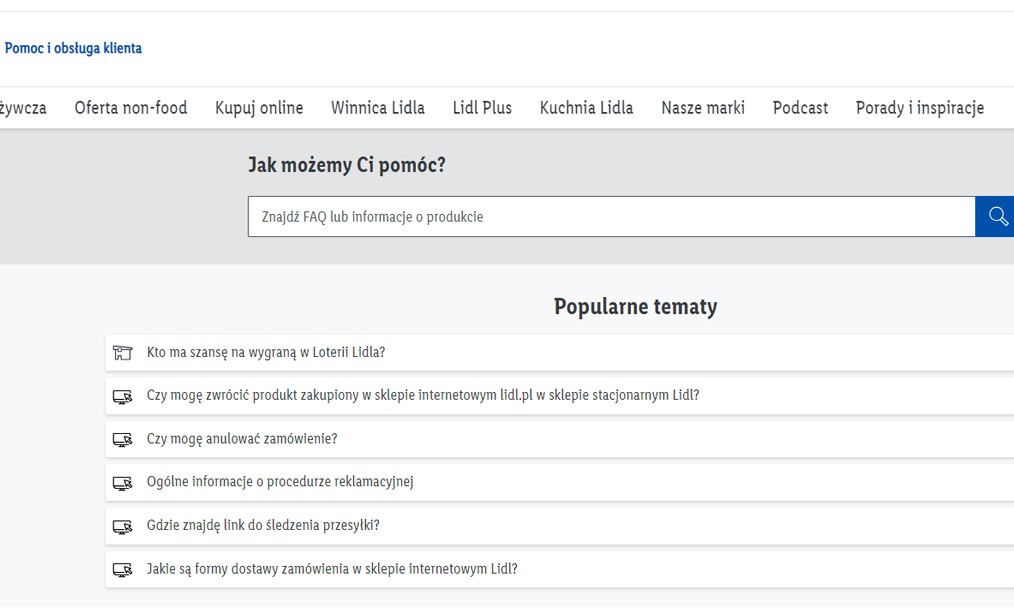 Pomoc i obsługa klienta lidl