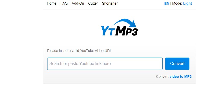 screenshot of the main page of the site https://ytmp3.tools